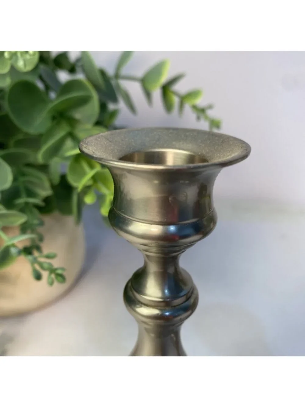 Vintage Weighted Pewter Candlestick Mixed Height Candle Holders Set of 2
